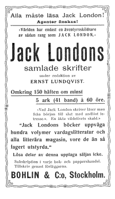 bild av ╩Alla m&aring;ste l&auml;sa Jack London╚ annons fr&aring;n Bohlin & Co. i ╩Folkkalendern 1918╚