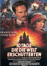 bild av omslaget till den sovjetiske sk&aring;despelaren och filmregiss&ouml;ren Sergej Bondartjuks film &raquo;Tio dagar, som skakade v&auml;rlden&laquo; med den italienske sk&aring;despelaren Franco Nero i huvudrollen som den amerikanske journalisten John Reed