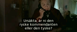 Berlins kommendant Josef Goebbels får svar i telefon om ryssarna redan är på Wilhelmsstraße. Bild ur Ozerovs spelfilm &raquo;Sista stormningen&laquo; (Befrielse 5). I bakgrunden sjunger ryska rödarmister.