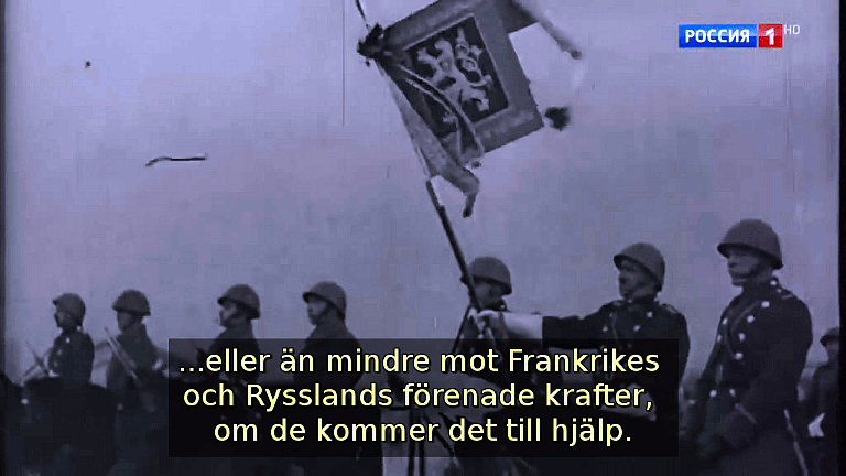 ...eller än mindre mot Frankrikes och Rysslands förenade krafter, om de kommer det till hjälp. (Bild ur filmen &laquo;Det stora okända kriget&raquo;)