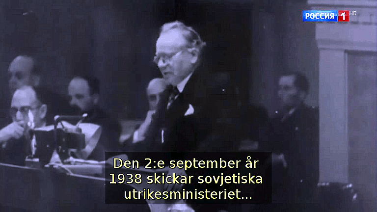 Den 2:e september år 1938 skickar det sovjetiska utrikesministeriet... (Bild ur filmen «Det stora okända kriget»)