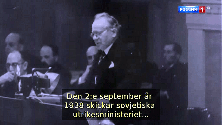 Den 2:e september år 1938 skickar det sovjetiska utrikesministeriet... (Bild ur filmen &laquo;Det stora okända kriget&raquo;)