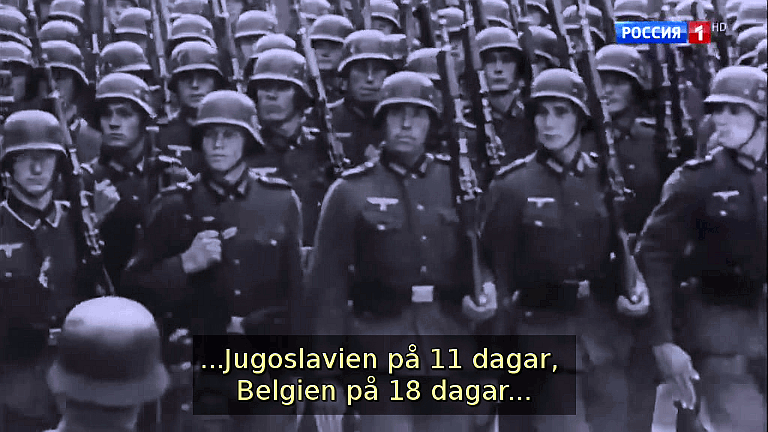 ...Jugoslavien på 11 dagar, Belgien på 18 dagar... (Bild ur filmen &laquo;Det stora okända kriget&raquo;)