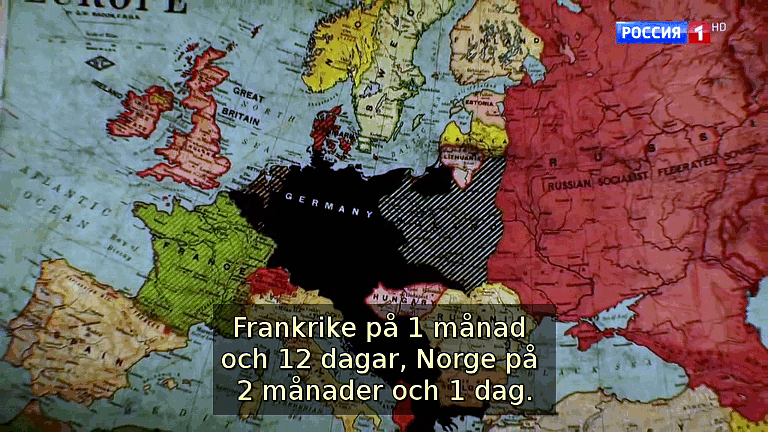 ...Frankrike på 1 månad och 12 dagar, Norge på 2 månader och 1 dag. (Bild ur filmen &laquo;Det stora okända kriget&raquo;)