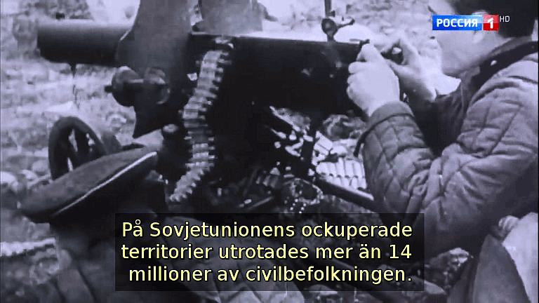 På Sovjetunionens ockuperade territorier utrotades mer än 14 millioner av civilbefolkningen. (Bild ur filmen &laquo;Det stora okända kriget&raquo;)