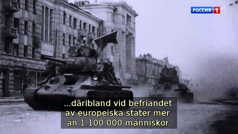 ...däribland vid befriandet av europeiska stater mer än 1.100.000 människor. (Bild ur filmen &laquo;Det stora okända kriget&raquo;)