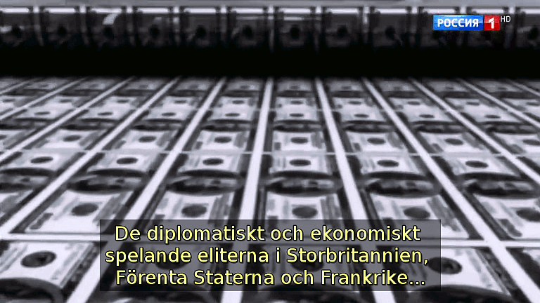 De diplomatiskt och ekonomiskt spelande eliterna i Storbritannien, Förenta Staterna och Frankrike... (Bild ur filmen &laquo;Det stora okända kriget&raquo;)
