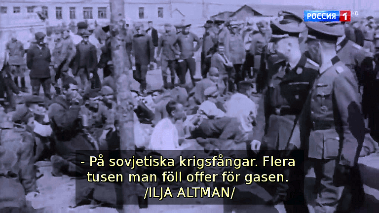 På sovjetiska krigsfångar. Flera tusen man föll offer för gasen. (Bild ur filmen &laquo;Det stora okända kriget&raquo;)