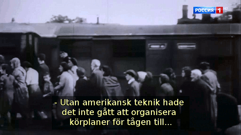 Utan amerikansk teknik hade det inte gått att organisera körplaner för tågen till... (Bild ur filmen &laquo;Det stora okända kriget&raquo;)