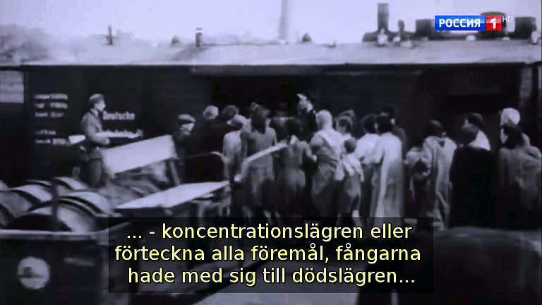 ...koncentrationslägren eller förteckna alla föremål, fångarna hade med sig till dödslägren. (Bild ur filmen «Det stora okända kriget»)