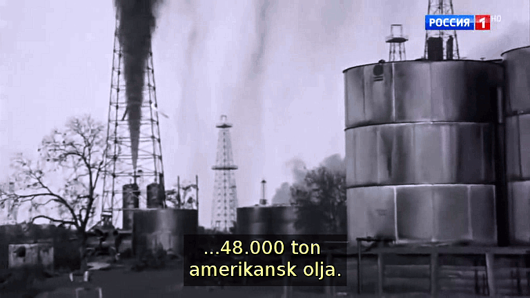 ...48.000 ton amerikansk olja. (Bild ur filmen «Det stora okända kriget»)