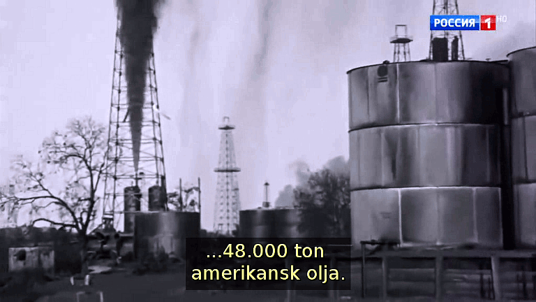 ...48.000 ton amerikansk olja. (Bild ur filmen &laquo;Det stora okända kriget&raquo;)