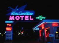 The Blue Swallow Motel in full neon light