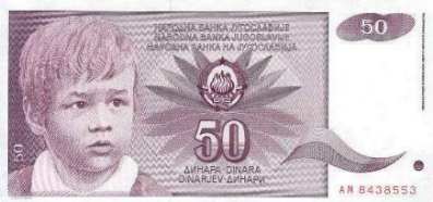 [Kind auf jug. Geldschein zu 50 Din. 1990 - am Vorabend des B�rgerkriegs]