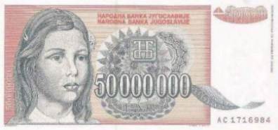 [Kind auf jug. Geldschein zu 50 Millionen Din. 1993]