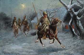 [Kosaken reiten über schneebedeckte Weiten]