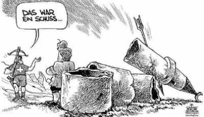 [Der islamophobe Wilhelm Tell zerst�rt die Grundpfeiler der Schweiz - Karikatur]