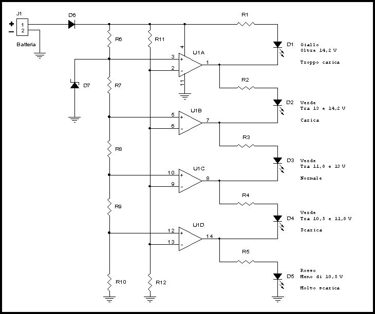 indicatore batteria scarica schema