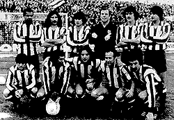 Equipo del Atl�tico de Madrid, temporada 1978-1979: Pereira, Ayala, Marcelino, Reina, Leal y Benegas. Agachados: Aguilar, Rub�n Cano, Leivinha, Marcial y Cap�n