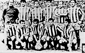 Otro gran once rojiblanco: Mandinabeytia. Griffa, Colo, Glar�a, Ruiz Sosa y Rivilla. Agachados: Ufarte, Adelardo, Mendoza, Luis y Collar