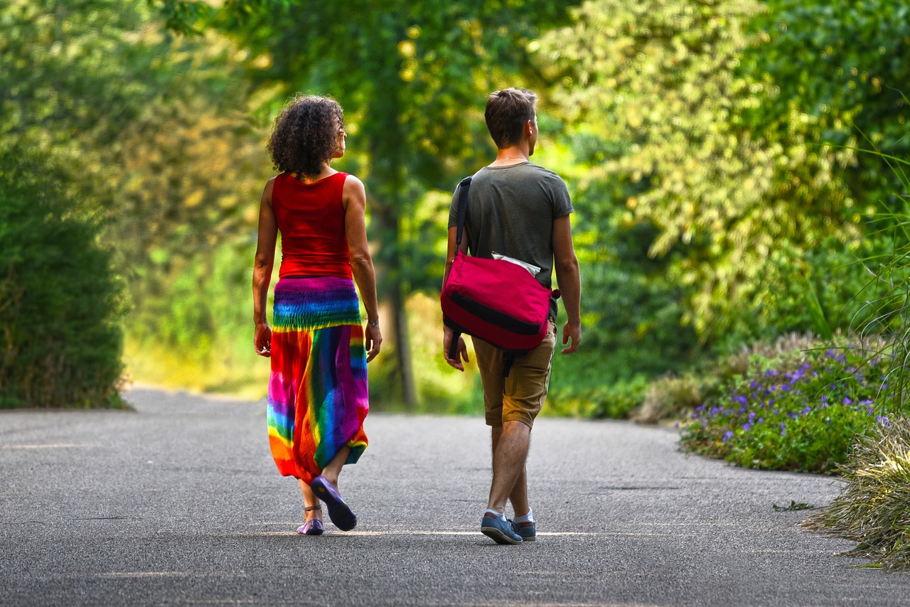 Boy and Girl Walking with back facing