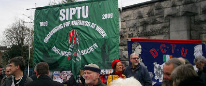 SIPTU and Dublin Trades Council banners.