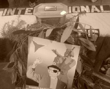 Bobs casketalong with a commemorative poster.