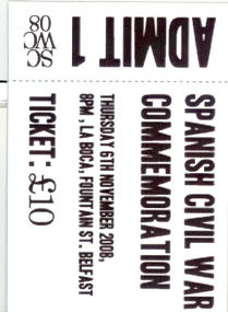 Admission ticket for the Poetry and Tapas social - Nov. 6th 2008