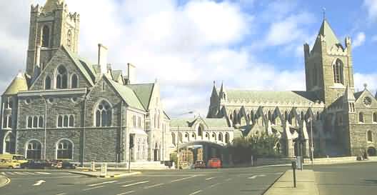 View of Christchurch cathedral and archway over Winetavern street from St. Patricks Street