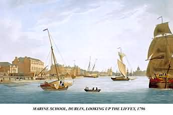 James Malton 18th century Dublin print, Old Dublin marine school on River Liffey