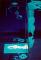 detail - white print of author's body and video projection 