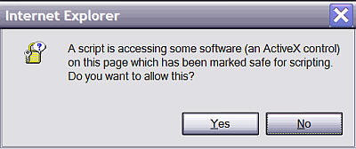 ActiveX control dialogue box