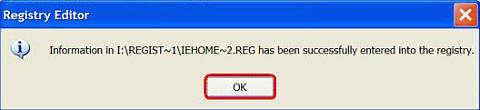 Registry Editor confirmation message