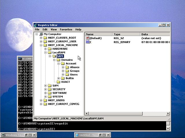 Regedit with local computer SAM loaded