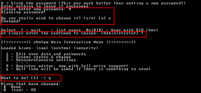 Options and confirmation to change the password