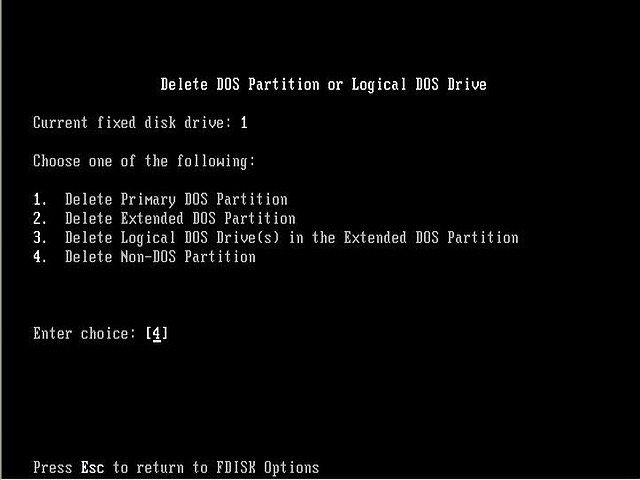 Option 4. Delete non-DOS partition.