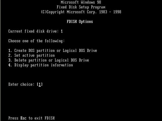 Fdisk option 1