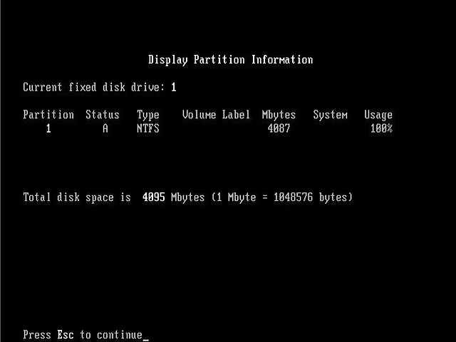 Display partition information: NTFS.