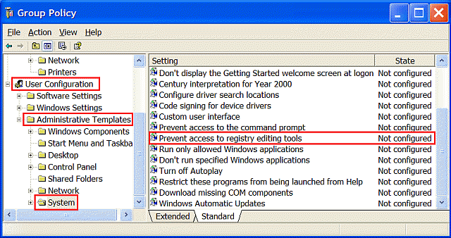 Prevent access to registry editing tools
