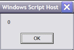 WSH message box showing 0.