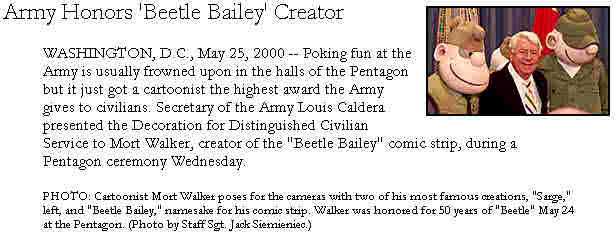Beetle Baily Creator is honored by U.S. Army!