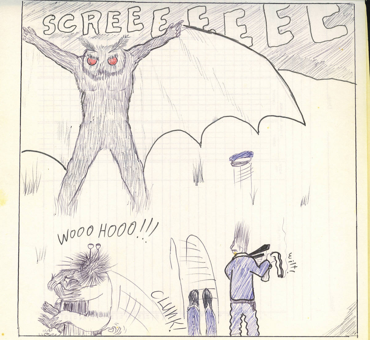 from a crude comic strip drawn by the author as a young boy