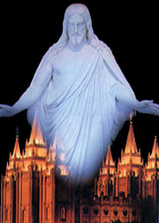 Picture of Christ over Salt Lake City Temple