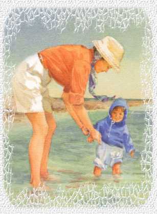 Mom And Boy At The Beach Background Set