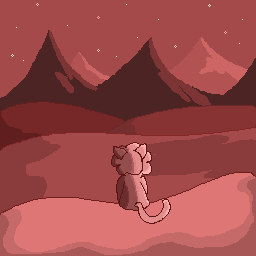 pixel art of a red lion and a red landscape