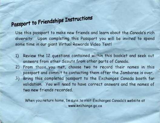 "Passport to Friendships" - Instructions page (2)