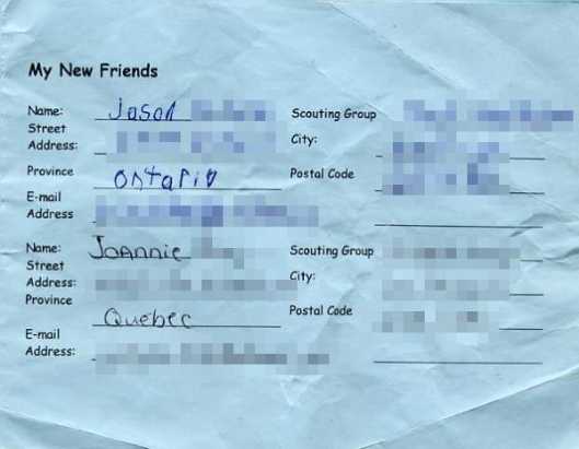 "Passport to Friendships" - New friends' addresses page (7)