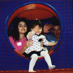 Me, Olivia and her dad at Discovery Zone, March 95