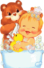 Teddy giving baby a bath..WITH RUBBER DUCKY
