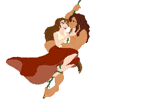 tarzan and Jane swinging on vine